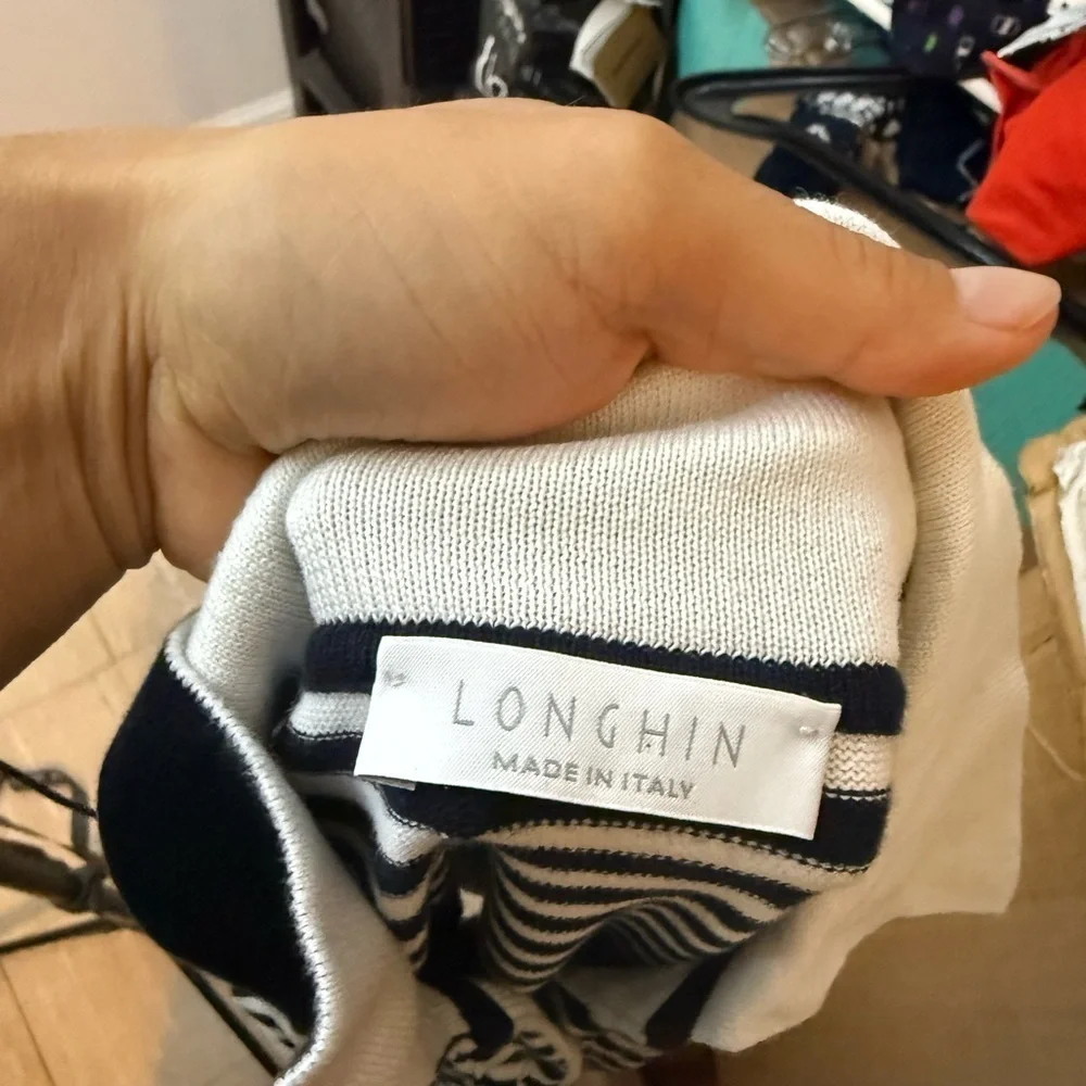 Longhin Made in Italy Navy Blue Striped Cotton Cardigan Sweater